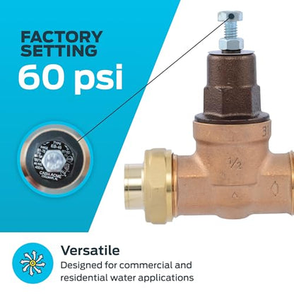 Cash Acme EB45 Pressure Regulating Valve, Single Union, 1/2 Inch NPT Female x NPT Female, Metal Top, 60 PSI, PVA08M-SUTH-60 - size: 1/2 in., style: Metal Top, 60 PSI