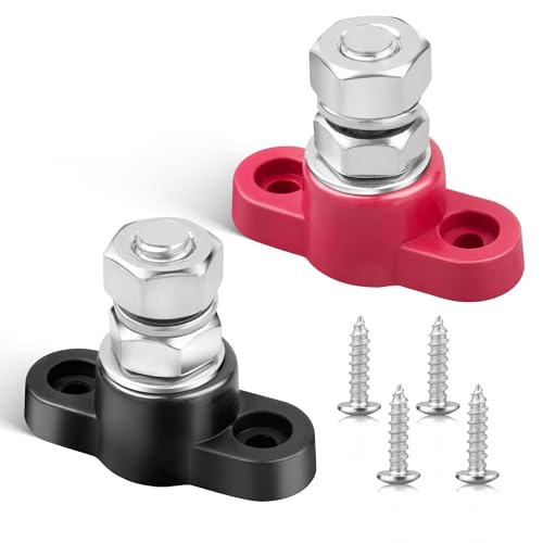 RED WOLF 12V 150A Power Distribution Block 3/8" Single Stud Busbar M10 Terminal Bus Bar 12 Volt DC Battery Junction Post Power for Auto Boat Marine Solar System Positive and Negative (2PC) - size: Single M10 Stud