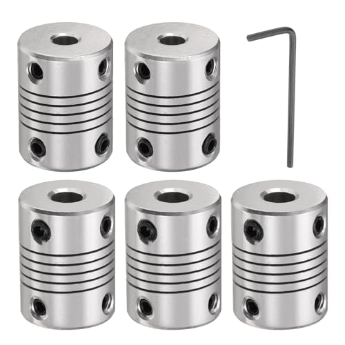 uxcell 5 Pcs Aluminum Alloy Shaft Coupling 5mm to 6.35mm, Flexible Coupling Motor Connector Joint, Stepper Motor Coupler for CNC Machine & 3D Printer (L25xD19)