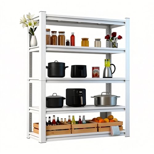 White 72"h *35.12"w*15.7"d Storage Shelves Shelving: Adjustable Metal 5-Heavy-Duty-Shelf (Unit)-Rack Industrial Utility Household Organizer/Systerm for Kitchen Pantry/Bedroom/Garage/Closet - size: 5T-72"H×35.12"W×15.82"D