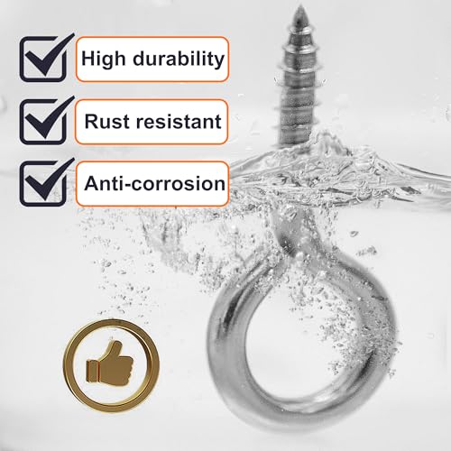 M6 20 Pcs 304 Stainless Steel Screws Eye,2.56 Inch Screw Self Tapping Eye,Load Bearing 200LB, Duty Eye Bolt for Wood Securing Cables Wire,Indoor & Outdoor Use (20, M6 2.56 Inch) - size: M6 2.56 Inch