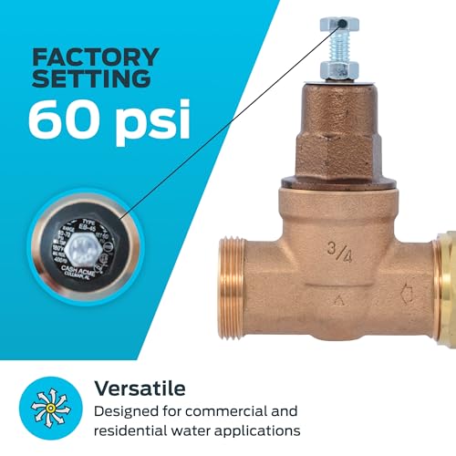 Cash Acme EB45 Pressure Regulating Valve, Single Union, 3/4 Inch NPT Female x NPT Female, Metal Top, 60 PSI, PVA16M-SUTH-63 - size: 3/4 in., style: Metal Top, 60 PSI