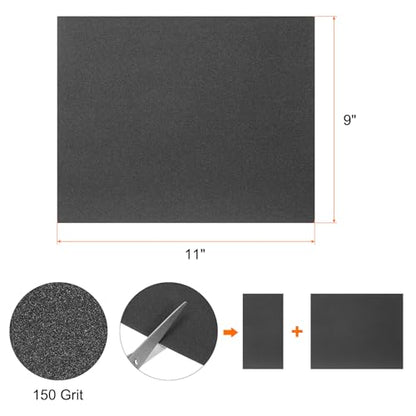 HARFINGTON 25pcs Sandpaper 150 Grit 9 x 11 Inch C-Weight Backing Silicon Carbide Abrasive Wet Dry Sanding Sheets for Wood Finishing, Metal Sanding, Automotive Polishing - size: 150 Grits