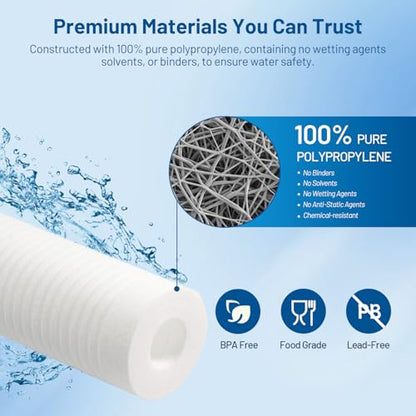 0.5 Micron 10" x 2.5" PP Grooved Sediment Water Filter Cartridge, 6 Pack - size: 0.5 Micron