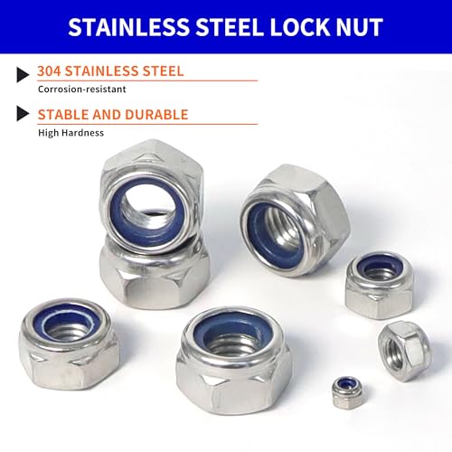 200pcs 304 Stainless Steel Nylon Insert Lock Nut Assortment Kit M2-M8