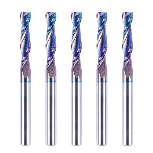 SpeTool 5PCS Upcut Spiral Router Bits 1/4 Inch Shank with Coating, 1-1/4 Inch Cutting Length 3 Inch OVL, Carbide Up Cut Router Bit for CNC Woodworking Inlay Slot Mortise Cutting Carving Engraving - size: 1/4"Dia-1-1/4"CL, style: UP CUT
