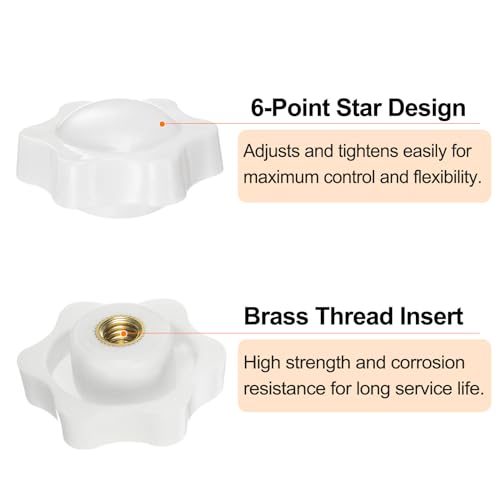 HARFINGTON 6pcs Star Knobs M6 Female Thread 38mm 6-Point Plastic Head Brass Insert Non-Through Hole Screw-in Threaded Hand Knob Clamping Handle, White - color: White, size: M6 x 38mm