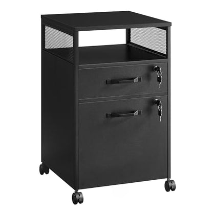 VASAGLE 2 Drawer File Cabinet with Lock, Rolling Printer Stand - color: Ink Black, size: with Lock and Fences
