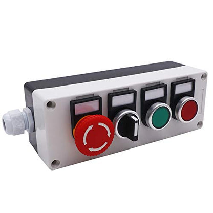 TWTADE/Red Green Momentary Switch, Red Mushroom Emergency Stop Latching Push Button Switch,3 Positions 2NO Latching Select Selector Switch Station Box hz-11ZS-20X-GR - color: White 4 style switch with Box(Select), size: 1NO 1NC