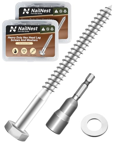 (2Box) 1/4" x 3-1/2" Hex Head Lag Screws Bolts with Flat Washers, 30Sets 304 Stainless Steel 18-8 Heavy Duty 1/4 Lag Bolts for Wood with Hex Socket - size: 1/4" x 3-1/2", style: 2-Box