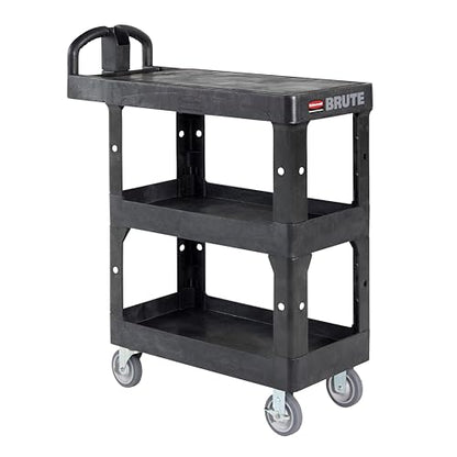Rubbermaid Commercial BRUTE Heavy Duty 3-Shelf Utility/Service Cart, Small, Flat Shelves, Ergonomic Handle, 600 lbs. Capacity, for Retail Stores/Garage/Cleaning/Maintenance - size: Small 3-Shelf, style: Ergonomic Handle