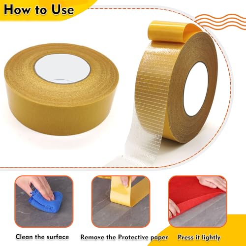 Qoqooice Double Sided Fabric Tape Heavy Duty Mounting Tape 0.79" x 66FT Resistente Clear Super Stick Tape with Fiberglass Mesh High Tack Strong Adhesive for Clothes Carpet Arts - size: 0.79 Inch x 66FT