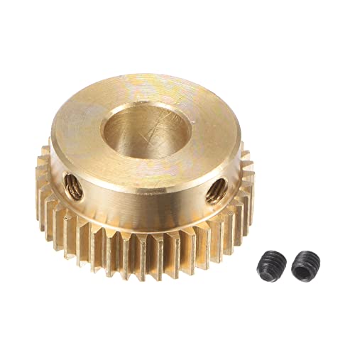 uxcell Pinion Gear Set, Brass Motor Rack Straight Spur Gear with Step, 0.5 Mod 40T 8mm Bore 21mm Outer Dia, M3 Set Screws Included