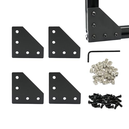 Iverntech 4Pcs Black Connector L Shape Corner Bracket Outside Joint Board Plate with 20Pcs M5 T-Nuts+20Pcs M5 Screws+1Pcs Wrench for Standard 6mm Slot 2020 Series Aluminum Extrusion Profile - size: 2020 4 Pcs L