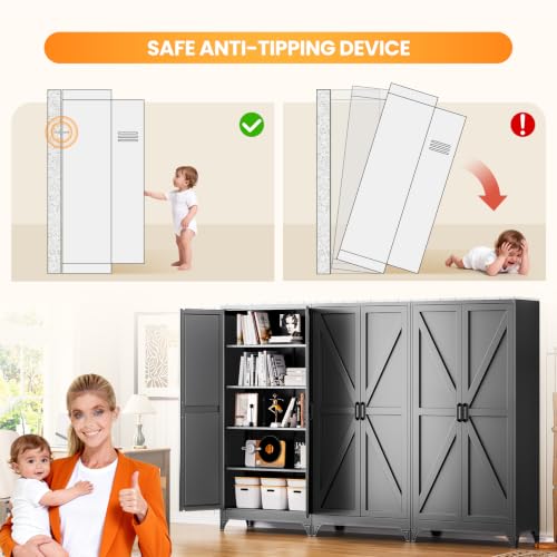 75" Tall Metal Storage Pantry Cabinet with 4 Adjustable Shelves - color: Black, size: 75"H x 36"W x 18"D