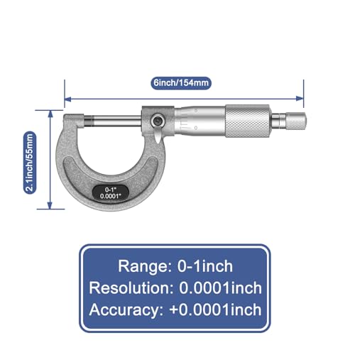 HDLNKAK Outside Micrometer 0-1"/0.0001", with Zero Wrench and Case (Gray) - color: Grey