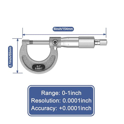 HDLNKAK Outside Micrometer 0-1"/0.0001", with Zero Wrench and Case (Gray) - color: Grey