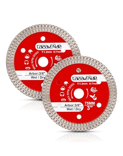 Casaverde 2 Pcs/Lot 75mm Ceramic Tile Cutting Blade,3" x Arbor 3/8" Diamond Blade for Ceramic,Hard Porcelain,Glazed Tiles,Granite，Marble - size: 75mm - X Mesh