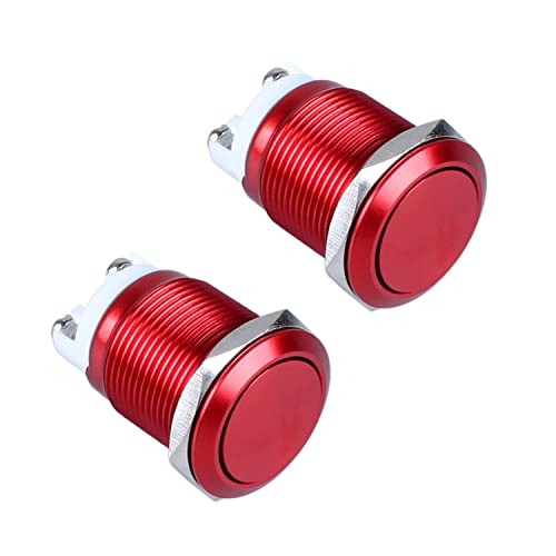 2pc 19mm Latching Metal Push Button Switch Waterproof IP66 Anti-Vandal IK09 for 3/4" Mounting Hole Screw Terminals 12V 24V 36V DC 110V 250V AC 5A 1NO Aluminium Alloy Red Shell - color: Red, size: 19mm 2pcs