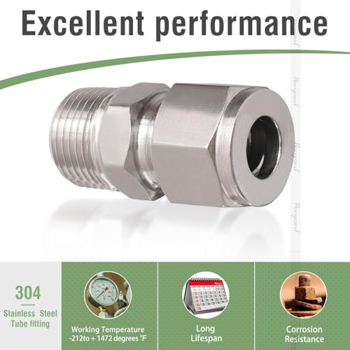 3/8 Compression Fitting, Stainless Steel 304 Tube Fittings,2 Pcs - size: NPT 3/8-3/8" O.D. 2 pcs