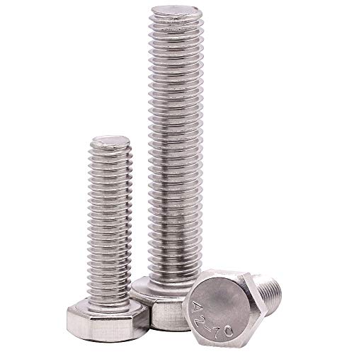 M8-1.25 x 50mm Stainless Steel Hex Bolts, 304 Stainless Steel 18-8, Hex Drive, Full Thread, Coarse Thread UNC, Plain Finish, 10 PCS - size: M8-1.25 x 50mm