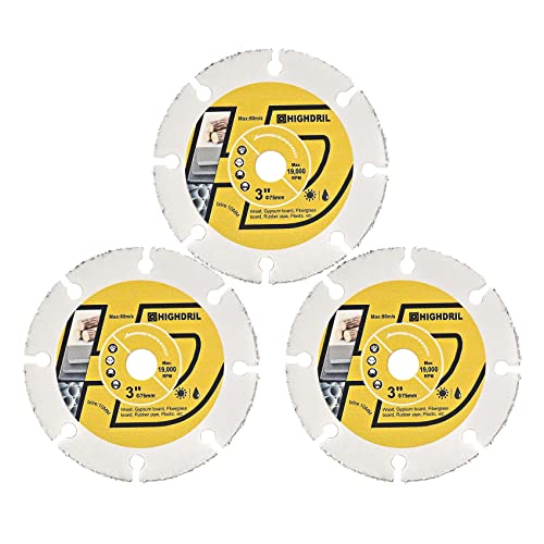 HIGHDRIL 3 Inch Circular Saw Blade - 3pcs Carbide Wood Cutting Disc with Arbor 10MM for Wood, Gypsum Board, Fiberglass, Rubber Pipe, Plastic, Cement Residue - size: Wood Cutting Blade