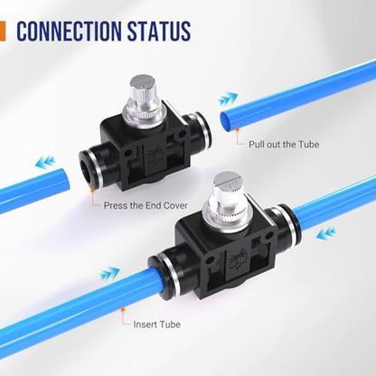 1/4 Push To Connect Valve,Shut Off Air Flow Control Fittings - color: Black SA, size: 1/4"OD