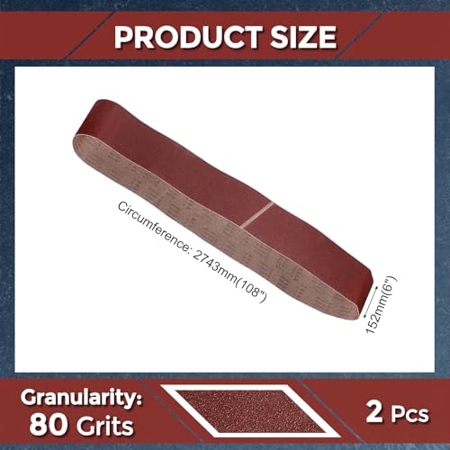 2 Pcs Sanding Belts 6 x 108 Inch 80 Grit Aluminum Oxide - size: 6 x 108 Inch(80 Grits)