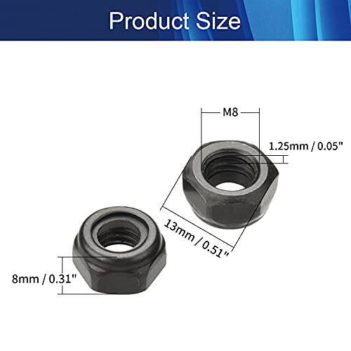 Nylon Insert Hex Lock Nuts M8x1.25mm 100Pcs Carbon Steel Black Zinc Plated Hex Self Clinching Nuts - size: M8x1.25