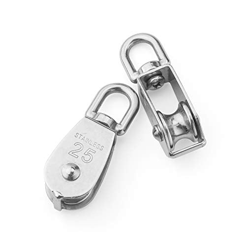 M25 Single Pulley Block Loading 550lbs, CBTONE 10 Pack 304 Stainless Steel Wire Rope Single Roller 25mm Lifting Crane Swivel Hook