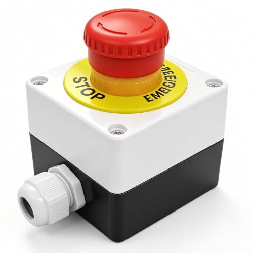 TWTADE / 22mm 2 NC Red Sign Mushroom Emergency Stop Push Button Switch Station 10A 600V Stop Switch Box YW1B-V4E02R-BOX - color: White with Box, size: 2NC