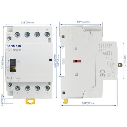 BAOMAIN 110V 4-Pole 50A Manual/Auto AC Contactor,3NO1NC,DIN Rail Mount