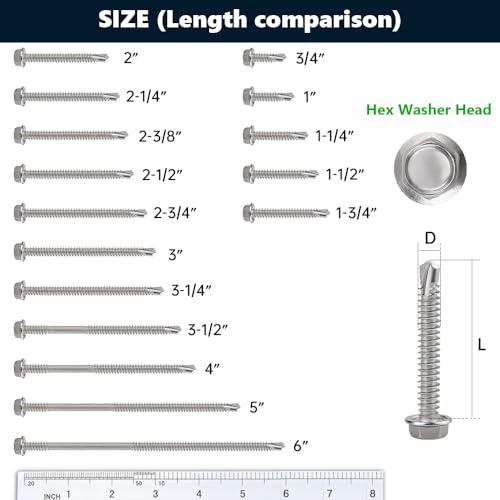 #12 x 2-3/4" (50 Pack) Hex Washer Head Self Drilling Screws (5/8" to 6" Available), 410 Stainless Steel Self Tapping Sheet Metal Screws, No Pre-drilled Needs - size: #12 x 2-3/4"