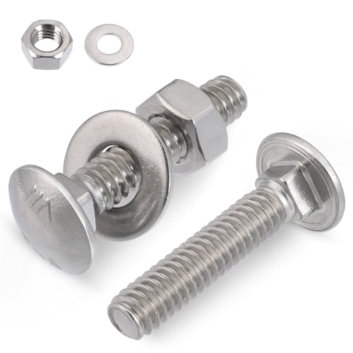 VGBUY 1/4-20 x 1-1/4" Carriage Bolts Screws 24 Sets, 304 Stainless Steel 18-8, Round Head Square Neck, Carriage Bolts and Nuts Kit, with Flat Washers - size: 1/4-20 x 1-1/4" (24 Sets)