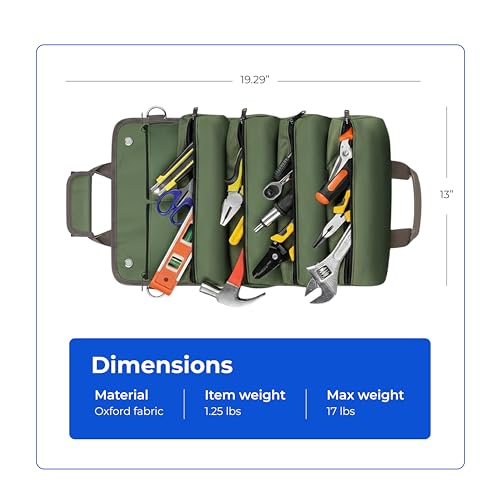Tool Bag Roll Up Heavy Duty Portable Soft Tool Storage, Foldable Empty Rollup Organizer with Small Pockets Official Rollable Toolbag, Valentines Day Gifts for Him Dad Men Mechanic Welding Green