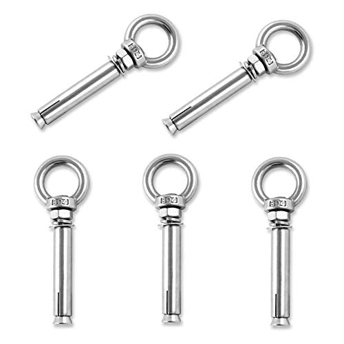 Shoulder Eye Bolts, Heavy Duty Eyebolts 304 Stainless Steel Wall Concrete Anchors Screw Expansion Bolts with Nuts Eye Hooks Fastener for Ceiling Concrete Masonry - size: 3/8inch(M10)-5PCS