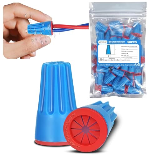 50PCS Waterproof Wire Electrical Connectors 22AWG-14AWG,Outdoor Seal Electrical Twist Nuts Caps Cable Terminal Connector for Landscape Light, Irrigation Valves, Wet Location Installation