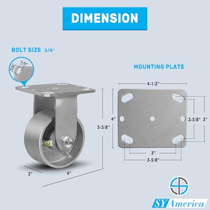 SY America 4" X 2" Cast Iron Caster Wheels,Heavy Duty Industrial Casters, Load Capacity 800 lbs,Perfect Toolbox Caster Wheels-1 Rigid - color: 1 Rigid, size: 4" Wheel