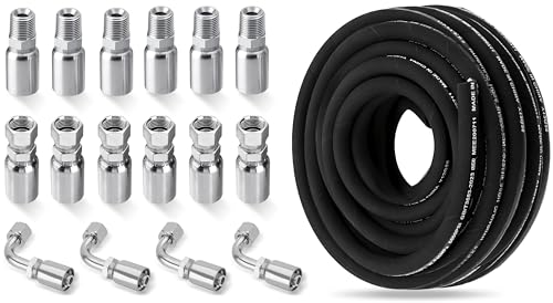 50FT 1/2" Hydraulic Hose with 16PCS Hydraulic Hose Fittings - size: 1/2" Hydraulic Hose - 50FT