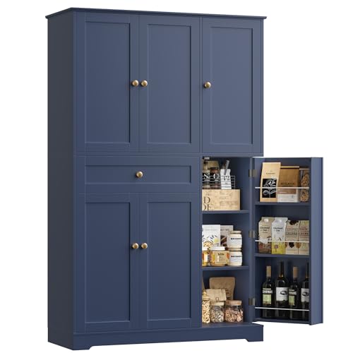 HOSTACK 68"H Kitchen Pantry Storage Cabinet with Doors & Shelves, Navy Blue - color: Navy Blue