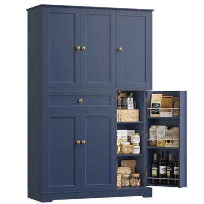 HOSTACK 68"H Kitchen Pantry Storage Cabinet with Doors & Shelves, Navy Blue - color: Navy Blue