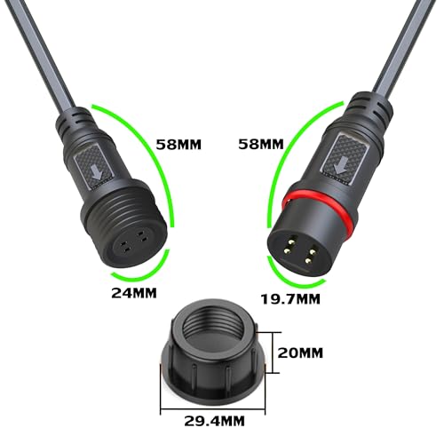 Waterproof Connectors 4 Wire, 18AWG Male Female Plug LED Connector with 4Pin, IP68 20CM Extension Cable for Car, Truck, Boat, LED Strip Lights, (4Pairs) - size: 18AWG 4pin waterproof connector
