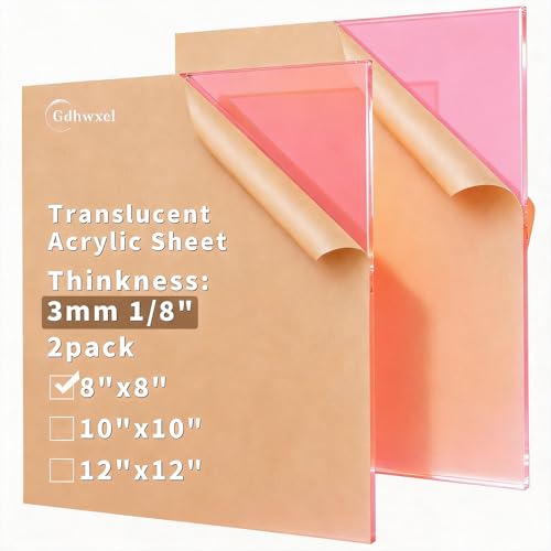 1/8 Thick 8 x 8 inch Translucent Acrylic Sheets - 2 Pack Colored Plexiglass Sheets for Creative DIY Projects Laser Cutting Engraving UV Printed Signs Crafts Badges (2, Pink, 8 x 8 inch) - color: Pink, size: 8x8 inch