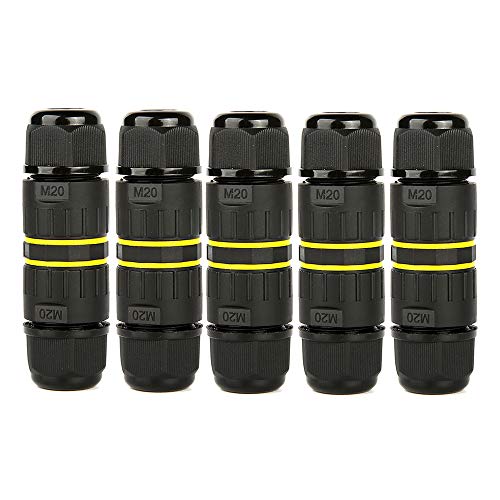 3 Pole Wire Connector Waterproof IP68 External Electrical Junction Box,M20 for Ø5-12mm Wire Range(AC 400V, 24A),UL,2 Way 3Pin 5Pack - size: M20-3Pin