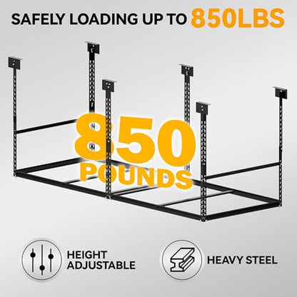 3x8 Ft Overhead Garage Storage Rack, 28-41 inch Height Adjustable Ceiling Mounted Organization Rack, 850 lbs Weight Capacity, 36"x96" Heavy Duty Space-Saving Metal Rack for Garage Storage - size: 3x8ft w/ 4 Support Bars