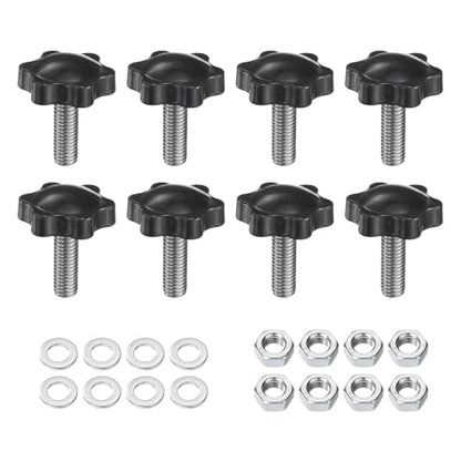 uxcell 8pcs Star Clamping Knobs with Nuts Washers, M8 x 20mm Metric 304 Stainless Steel Male Thread 32mm 6-Star Plastic Head, Threaded Stud Hand Knobs Handles Thumb Screws, Black - size: M8 x 20mm