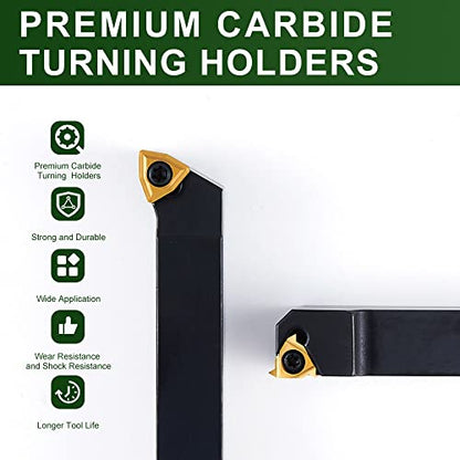 Indexable Lathe Turning Tool-1/2" Shank 7 Pcs Carbide Turning Tool Set