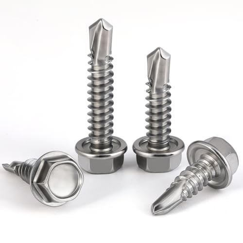 Self Drilling Screws for Metal,#10 x 1-1/2" (75Pcs),Hex Washer Head 410 Stainless Steel,Self Tapping - size: #10 x 1-1/2''