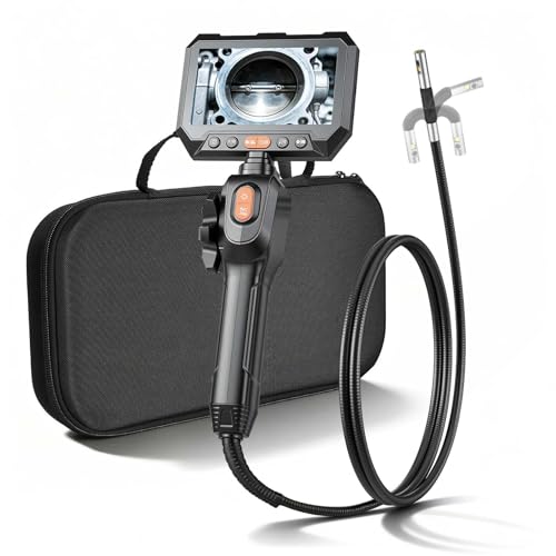 VEVOR Dual-Lens Articulating Borescope, Two-Way Articulated Endoscope Camera with Light, 5" HD IPS Spilt-Screen, 8X Zoom, 8 + 1 LEDs, IP67 Waterproof Snake Camera for Automotive Engine Wall Inspect - size: 0.32-inch Probe