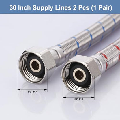 ARCORA 30 Inch Length Faucet Hose 1/2” to 1/2”, Braided Stainless Steel cUPC Supply Lines 1/2 Inch FIP x 1/2 Inch FIP Sink Hose Attachment for Faucet 1 Pair - size: 30 Inch